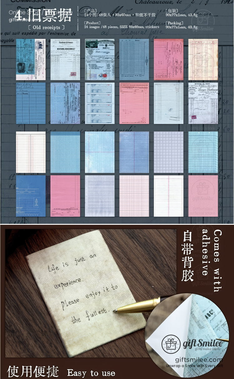 Vintage Ledger Print Adhesive Sheets Sticker Paper Pad | KS-SA-4380