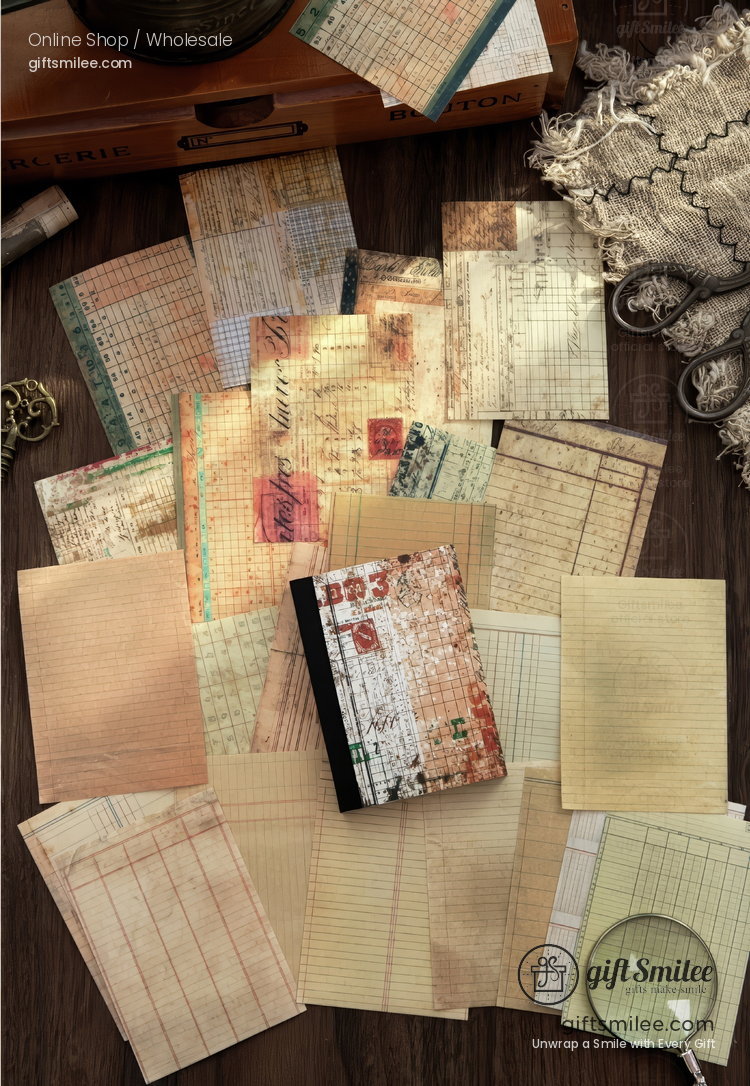 Vintage Ledger Print Adhesive Sheets Sticker Paper Pad | KS-SA-4380