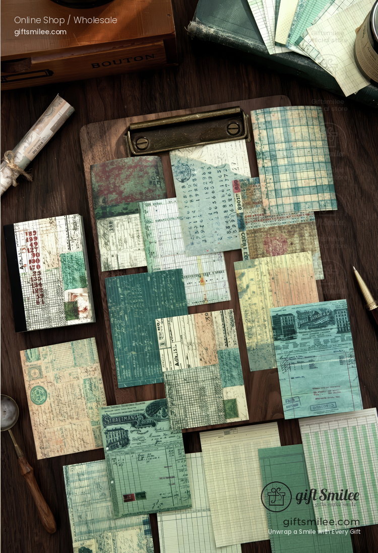 Vintage Ledger Print Adhesive Sheets Sticker Paper Pad | KS-SA-4380
