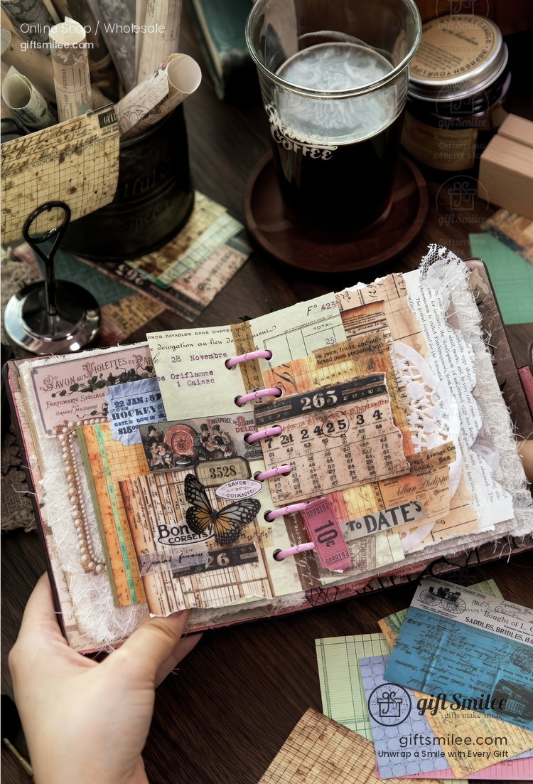 Vintage Ledger Print Adhesive Sheets Sticker Paper Pad | KS-SA-4380