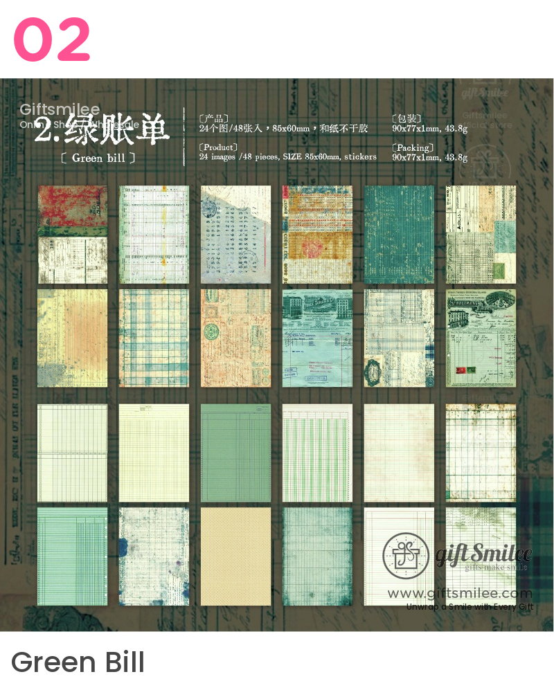 Vintage Ledger Print Adhesive Sheets Sticker Paper Pad | KS-SA-4380