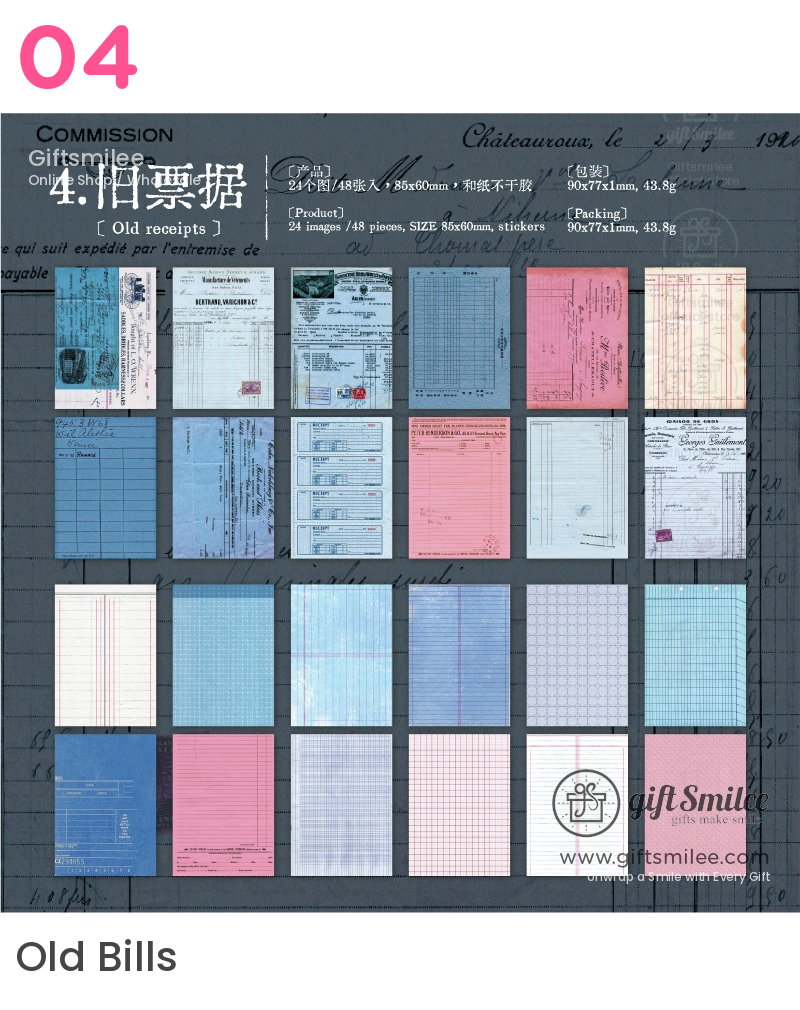 Vintage Ledger Print Adhesive Sheets Sticker Paper Pad | KS-SA-4380