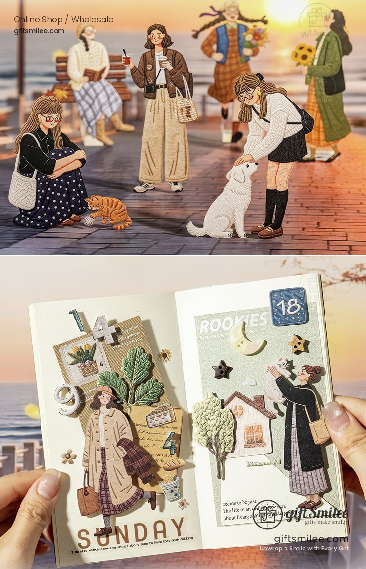 Die-Cut Borderless Embroidery-Texture Sticker Pack | KS-SA-4381