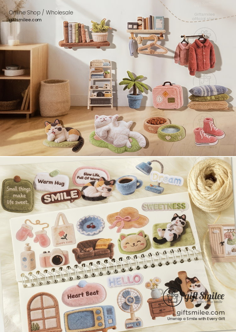 3D Flocked Puffy Hard Cardstock Die-Cut Decorative Sticker Pack | KS-SA-4382