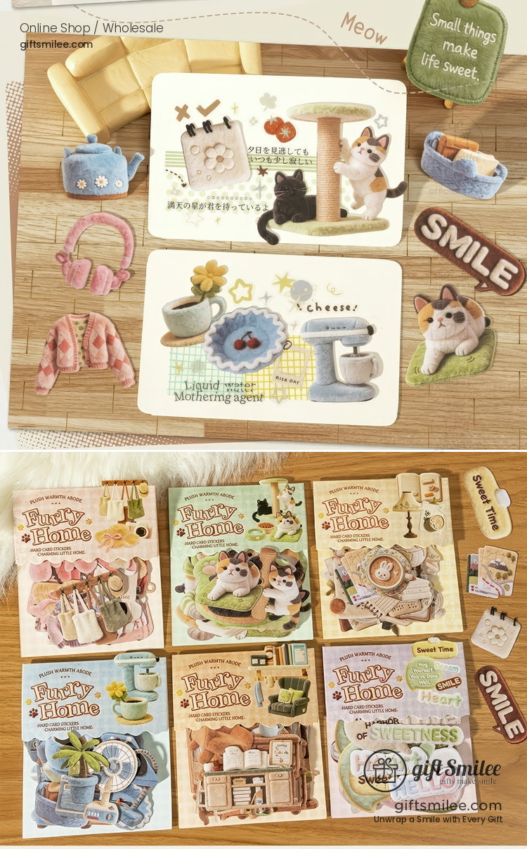 3D Flocked Puffy Hard Cardstock Die-Cut Decorative Sticker Pack | KS-SA-4382