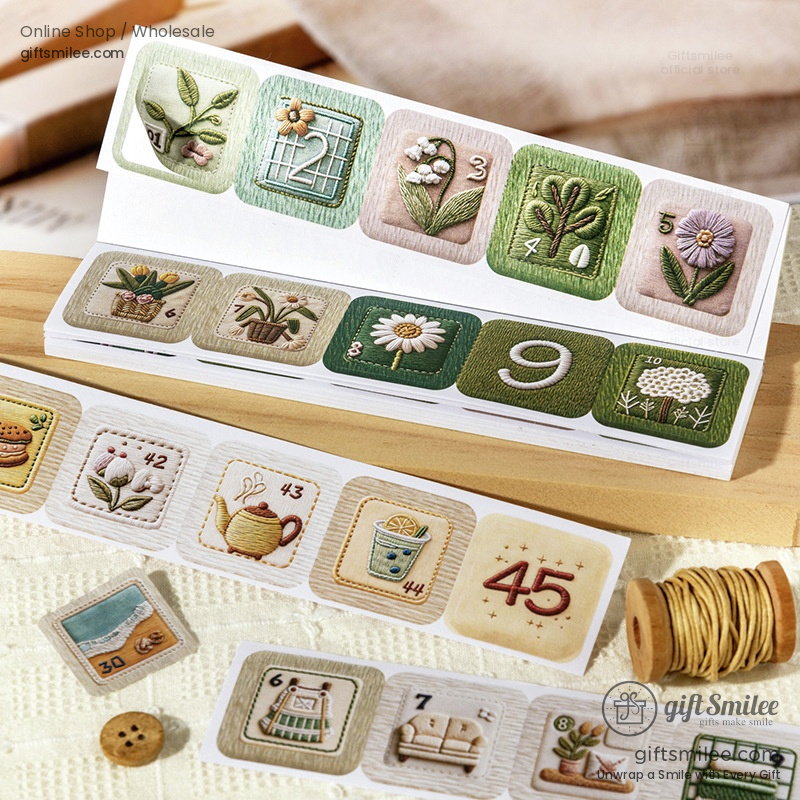 Embroidery-Texture Numbered 50-Day Matte Sticker Book | KS-SA-4383