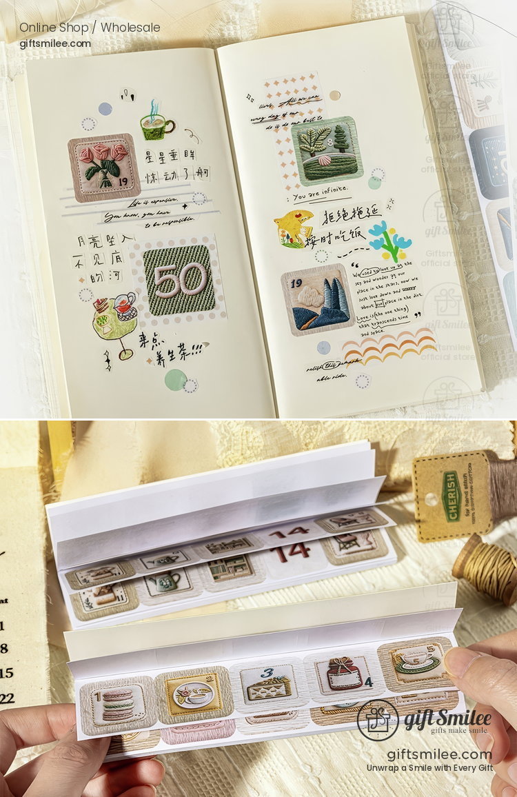 Embroidery-Texture Numbered 50-Day Matte Sticker Book | KS-SA-4383