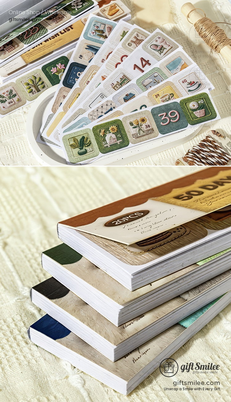 Embroidery-Texture Numbered 50-Day Matte Sticker Book | KS-SA-4383