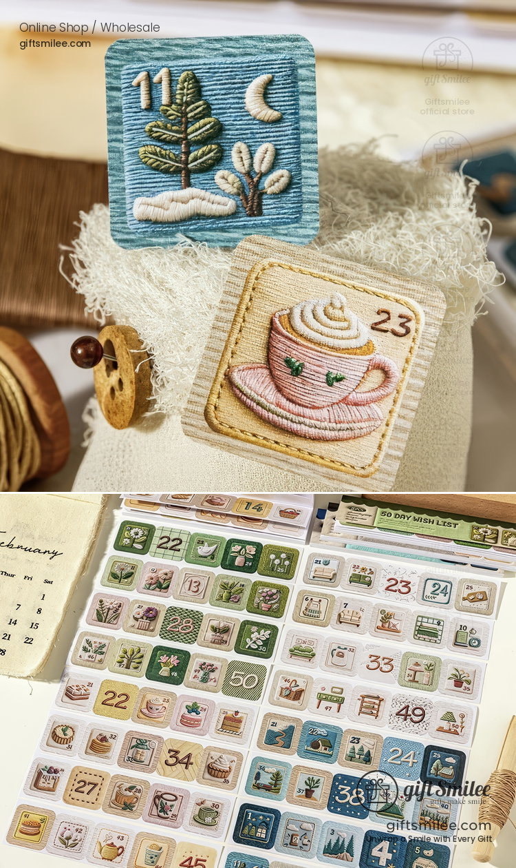 Embroidery-Texture Numbered 50-Day Matte Sticker Book | KS-SA-4383