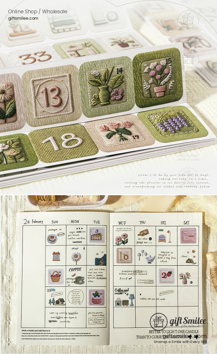 Embroidery-Texture Numbered 50-Day Matte Sticker Book | KS-SA-4383