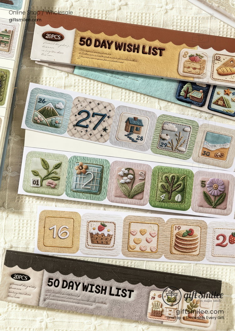 Embroidery-Texture Numbered 50-Day Matte Sticker Book | KS-SA-4383