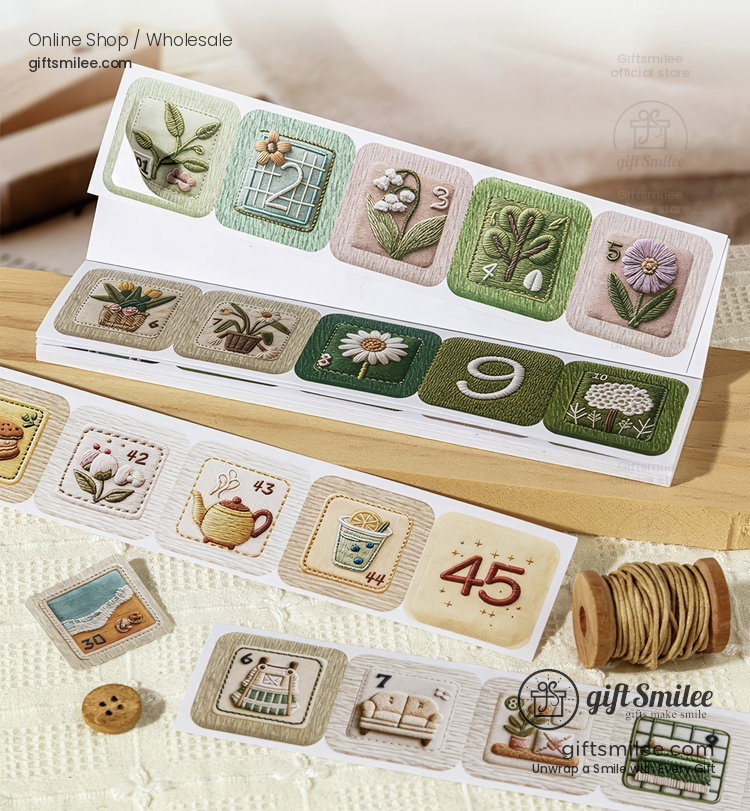 Embroidery-Texture Numbered 50-Day Matte Sticker Book | KS-SA-4383