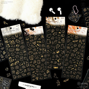 Gold-Foil Pet Transparent Cat Doodles Decorative Stickers | KS-SA-4385