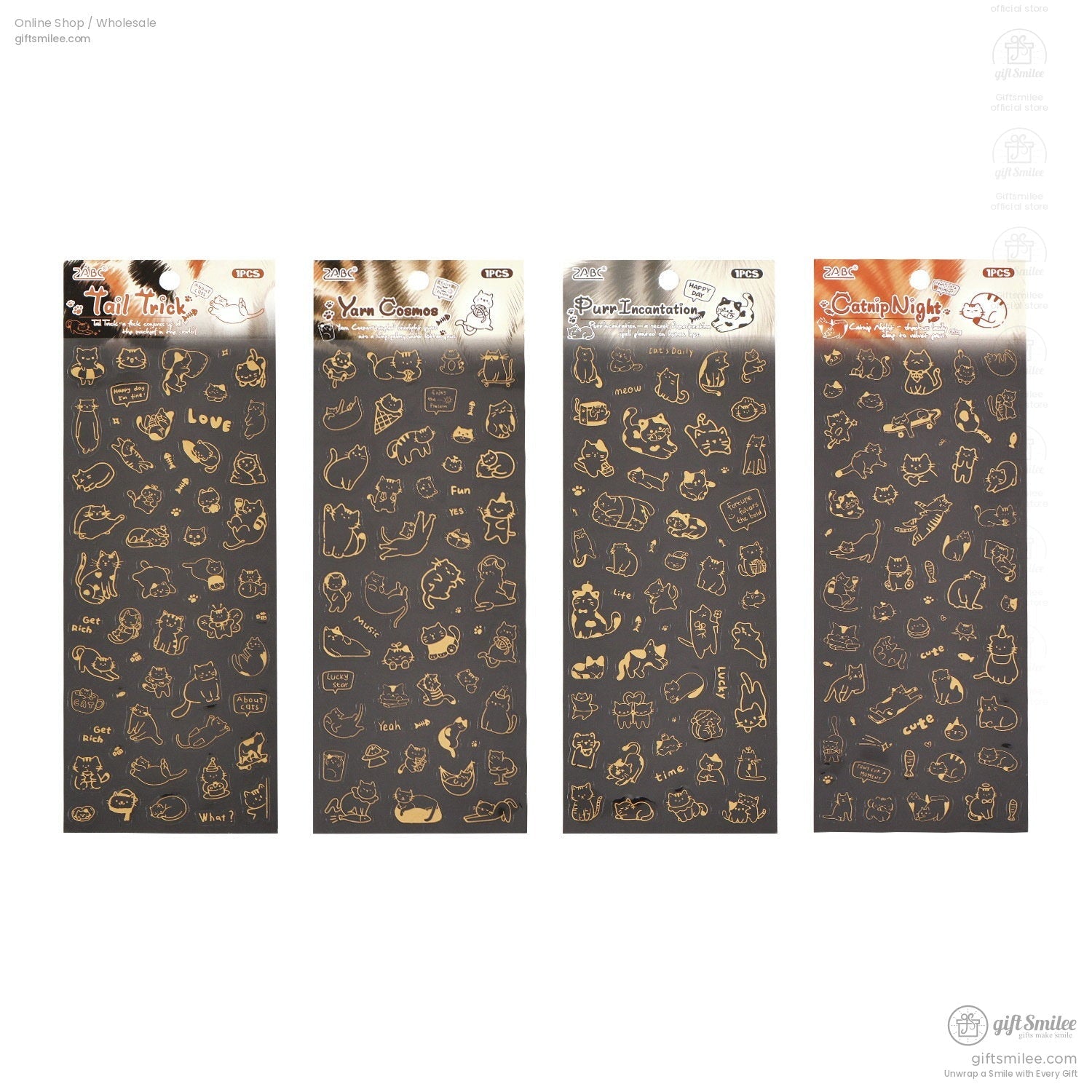 Gold-Foil Pet Transparent Cat Doodles Decorative Stickers | KS-SA-4385