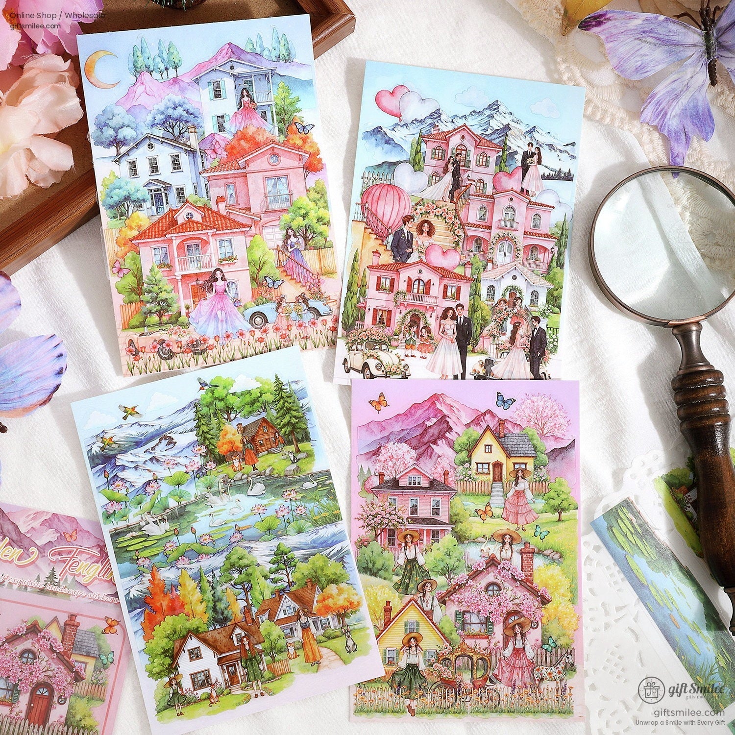 Layerable Die‑Cut Watercolor Scenery Scenery Sticker Set | KS-SA-4387
