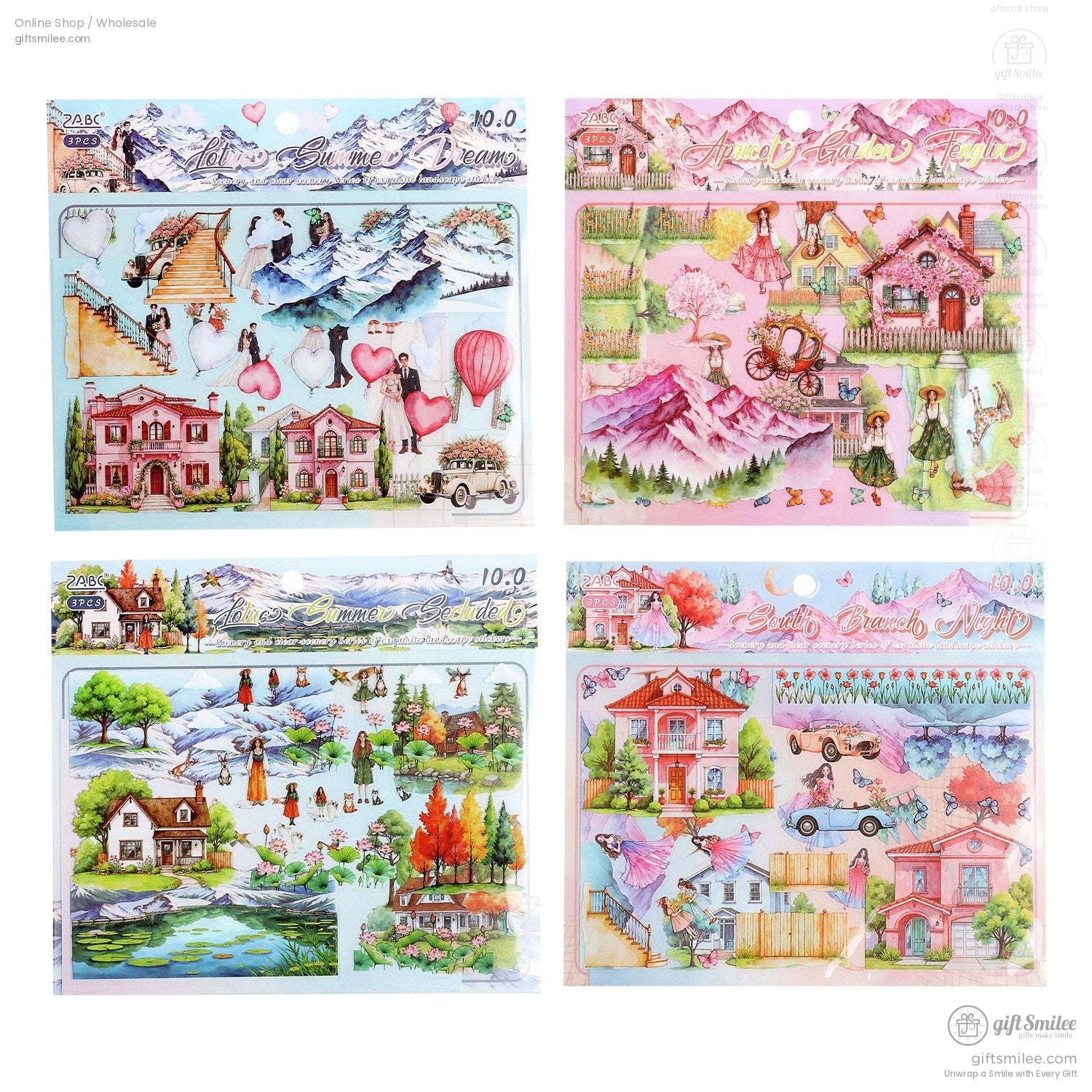 Layerable Die‑Cut Watercolor Scenery Scenery Sticker Set | KS-SA-4387