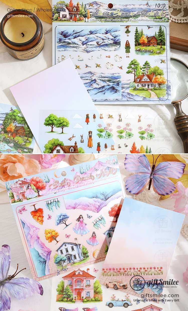 Layerable Die‑Cut Watercolor Scenery Scenery Sticker Set | KS-SA-4387