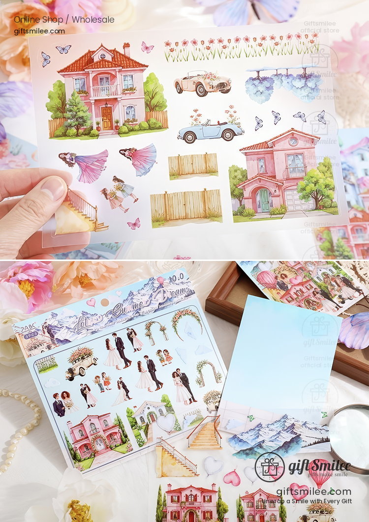 Layerable Die‑Cut Watercolor Scenery Scenery Sticker Set | KS-SA-4387