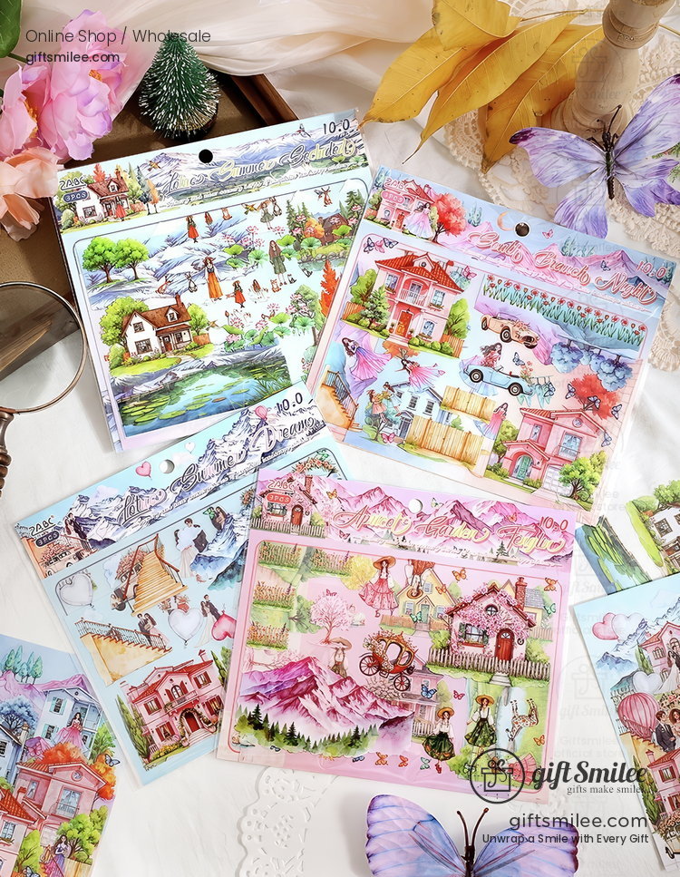 Layerable Die‑Cut Watercolor Scenery Scenery Sticker Set | KS-SA-4387