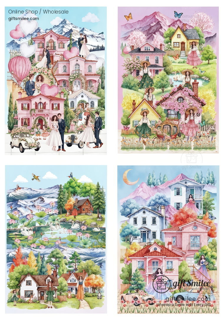 Layerable Die‑Cut Watercolor Scenery Scenery Sticker Set | KS-SA-4387