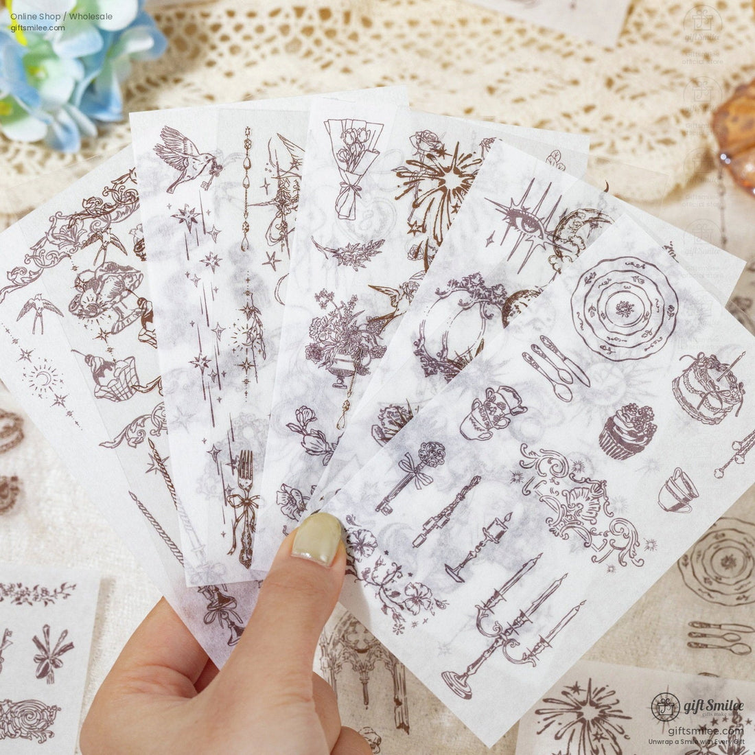 Dual-Material Kiss-Cut Vintage Line Art Sticker Book | KS-SA-4421
