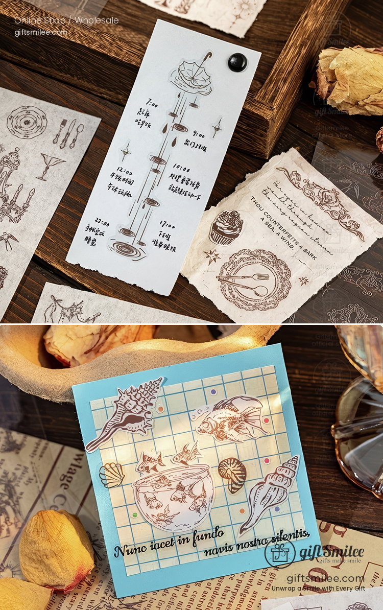 Dual-Material Kiss-Cut Vintage Line Art Sticker Book | KS-SA-4421