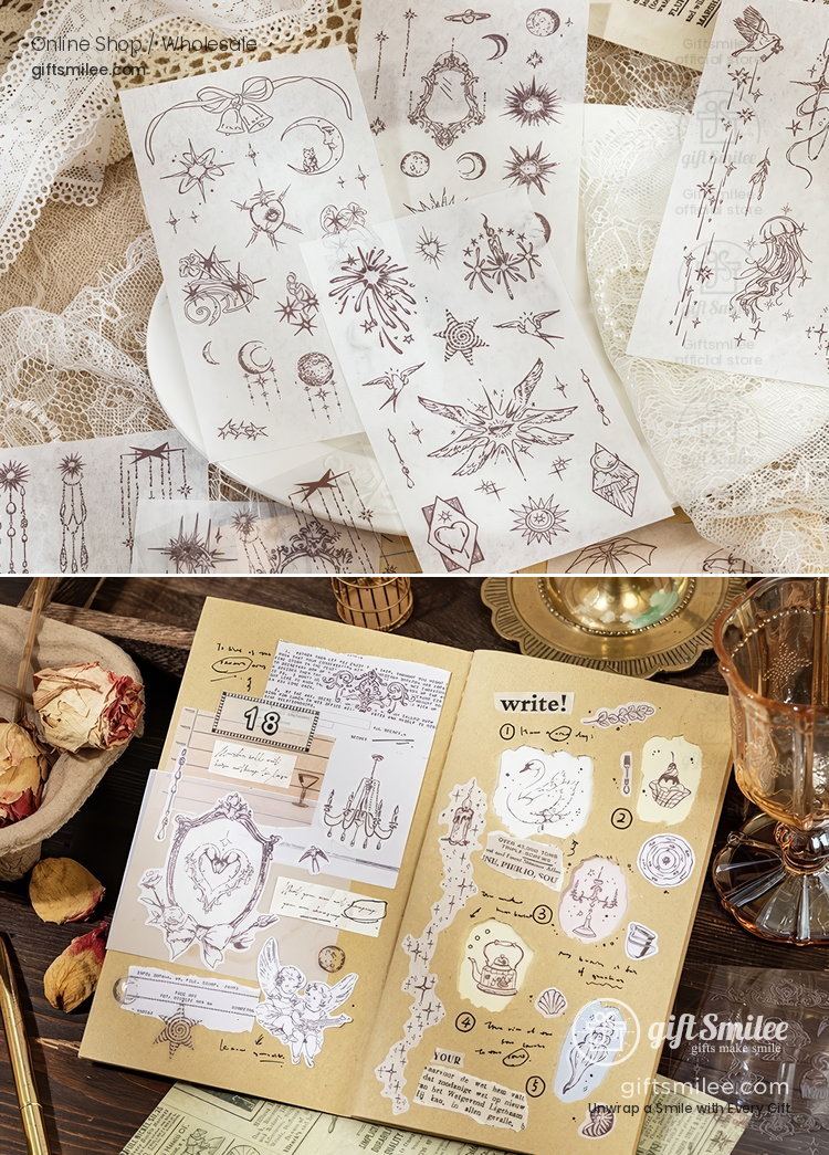 Dual-Material Kiss-Cut Vintage Line Art Sticker Book | KS-SA-4421