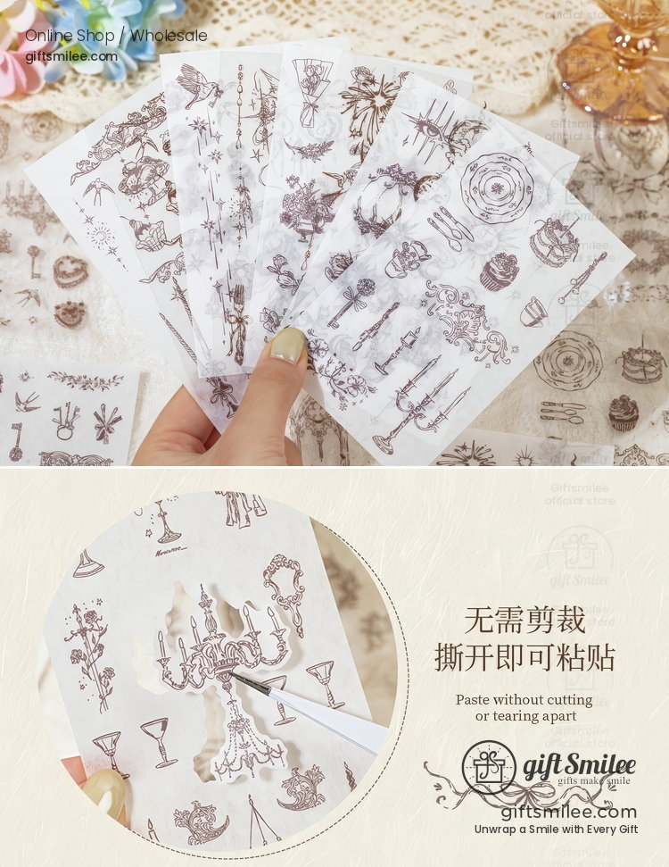 Dual-Material Kiss-Cut Vintage Line Art Sticker Book | KS-SA-4421