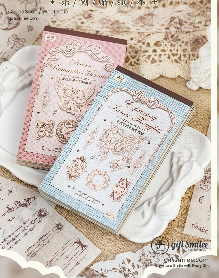 Dual-Material Kiss-Cut Vintage Line Art Sticker Book | KS-SA-4421