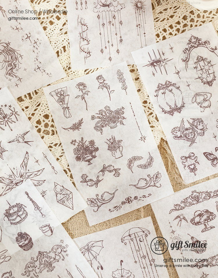 Dual-Material Kiss-Cut Vintage Line Art Sticker Book | KS-SA-4421