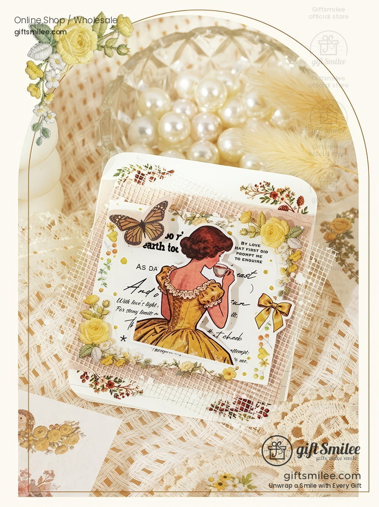 Dual-Material Embroidery-Style 20Pcs Floral Border Sticker Book | KS-SA-4423