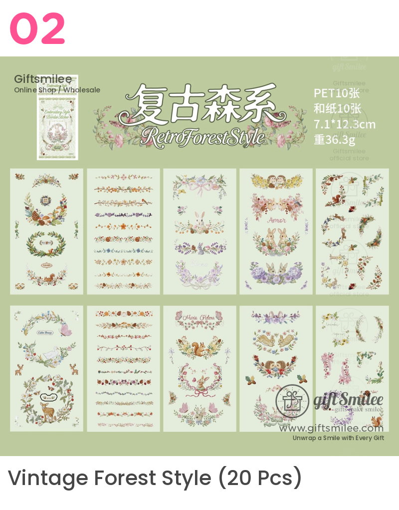 Dual-Material Embroidery-Style 20Pcs Floral Border Sticker Book | KS-SA-4423