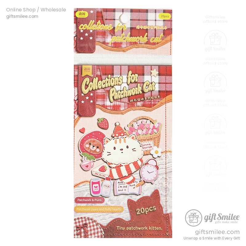 Glossy Paper Die-Cut Patchwork Cat 20Pcs Sticker Book | KS-SA-4424