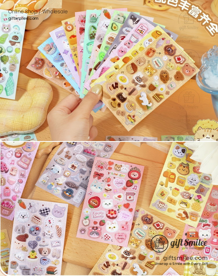 Glossy Paper Die-Cut Patchwork Cat 20Pcs Sticker Book | KS-SA-4424