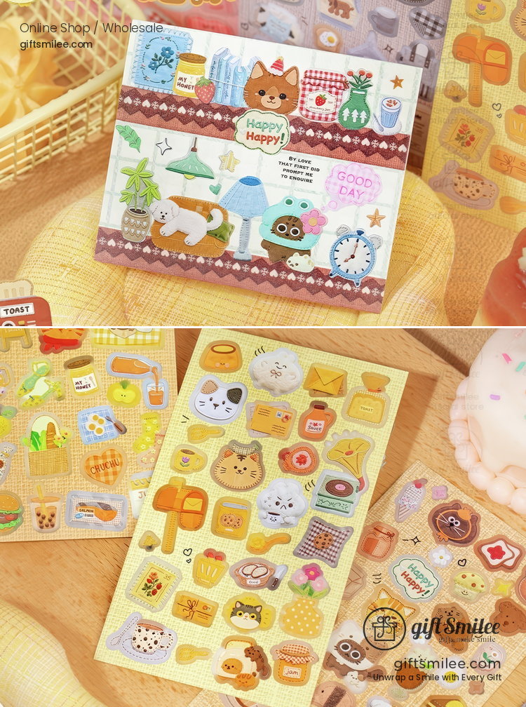 Glossy Paper Die-Cut Patchwork Cat 20Pcs Sticker Book | KS-SA-4424