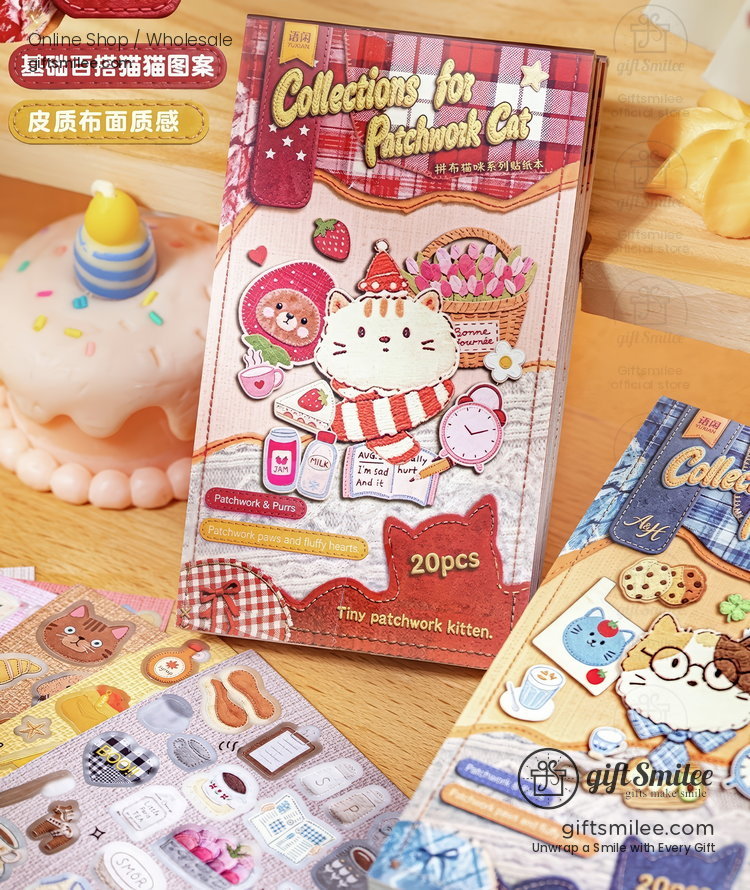 Glossy Paper Die-Cut Patchwork Cat 20Pcs Sticker Book | KS-SA-4424
