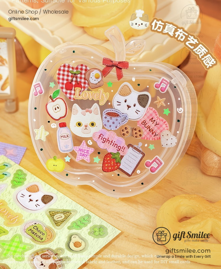Glossy Paper Die-Cut Patchwork Cat 20Pcs Sticker Book | KS-SA-4424