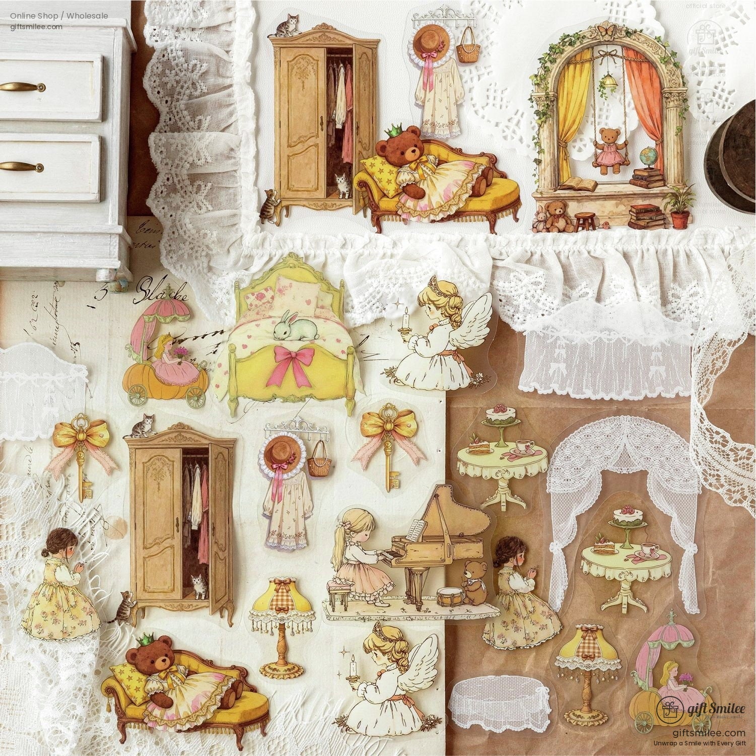Dual-Material Vintage Fairy Tale Aesthetic Decorative Sticker Pack | KS-SA-4430
