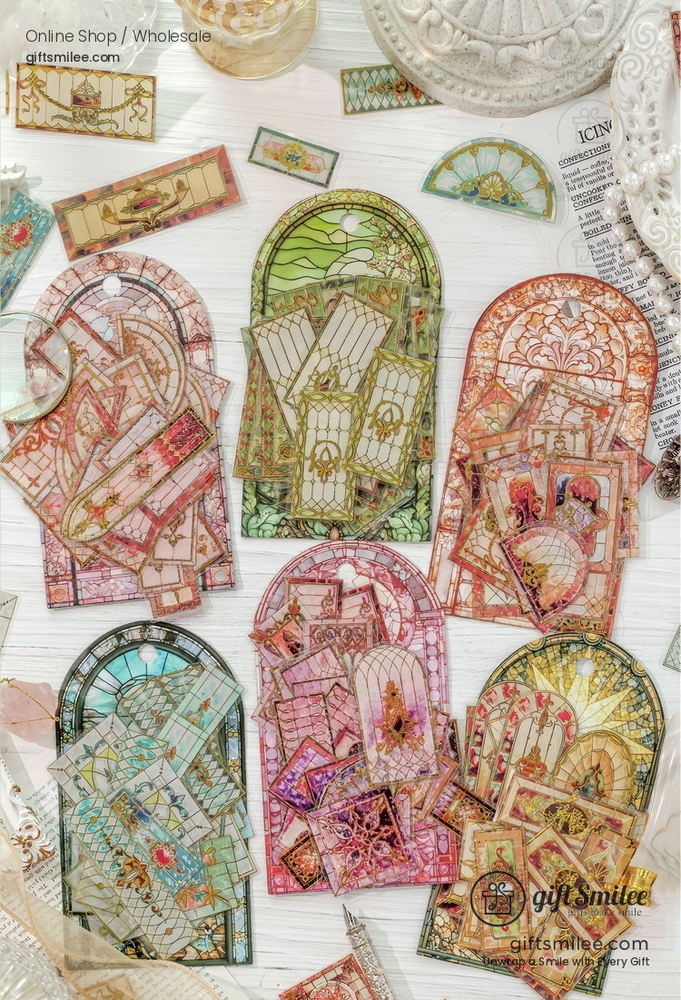 Transparent Gold-Foil Vintage Stained-Glass Sticker Pack | KS-SA-4431