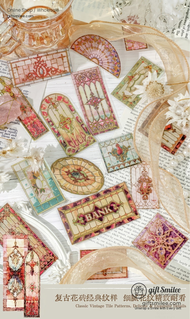 Transparent Gold-Foil Vintage Stained-Glass Sticker Pack | KS-SA-4431