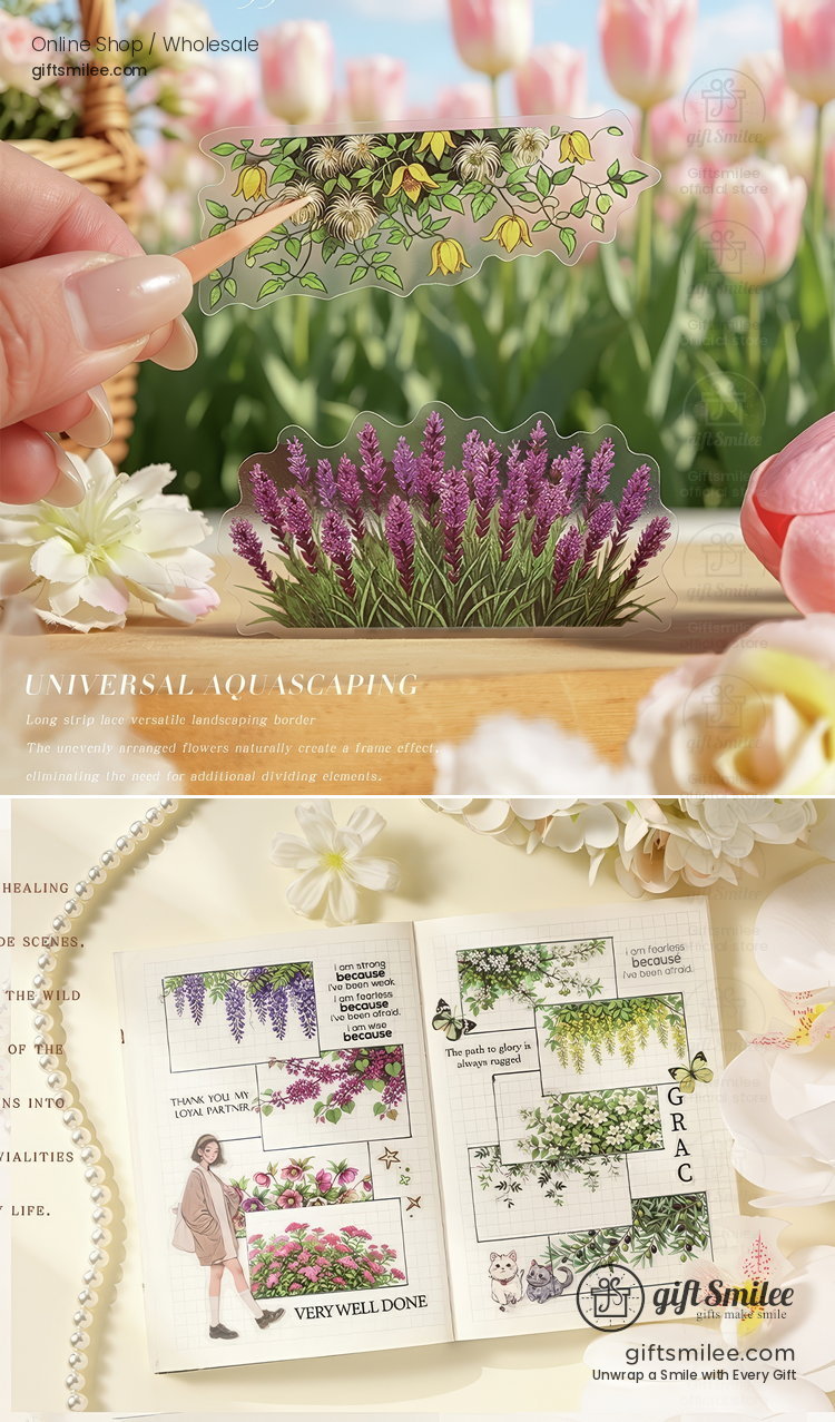 Transparent Pet Waterproof Floral Landscape Sticker Pack | KS-SA-4433