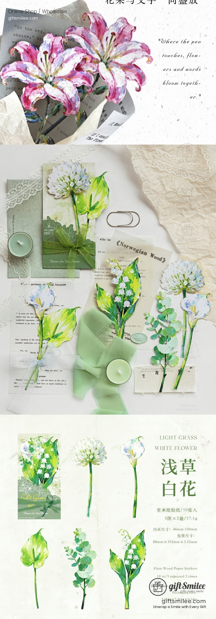 Writable Hard Card Floral Illustration 10Pcs Sticker Pack | KS-SA-4436