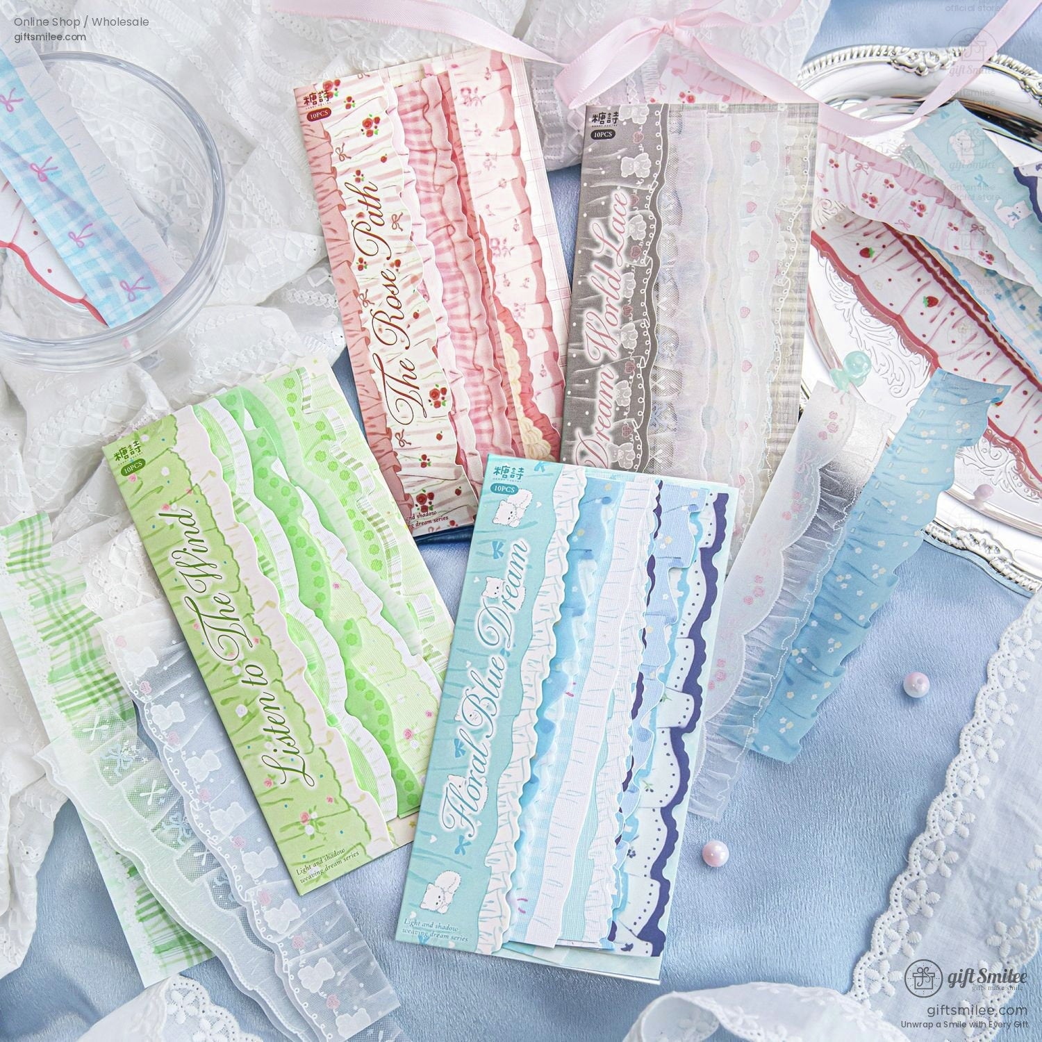 Transparent Lace Ruffle Pastel 10-Piece Sticker Pack | KS-SA-4438