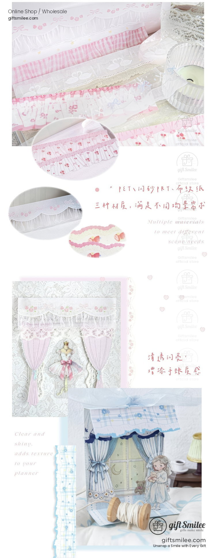 Transparent Lace Ruffle Pastel 10-Piece Sticker Pack | KS-SA-4438