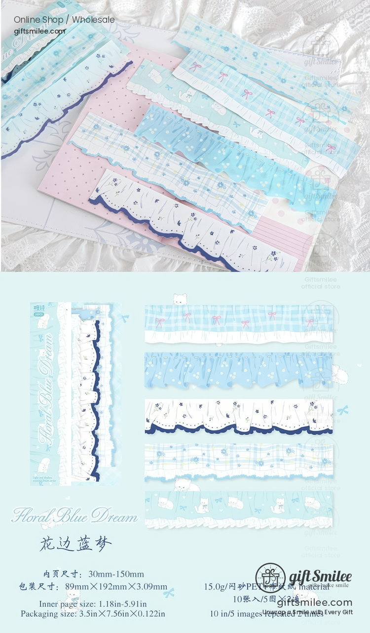 Transparent Lace Ruffle Pastel 10-Piece Sticker Pack | KS-SA-4438
