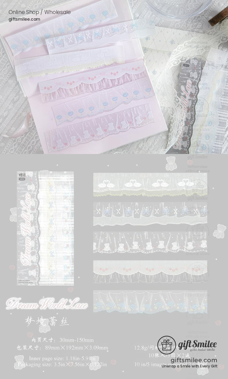 Transparent Lace Ruffle Pastel 10-Piece Sticker Pack | KS-SA-4438