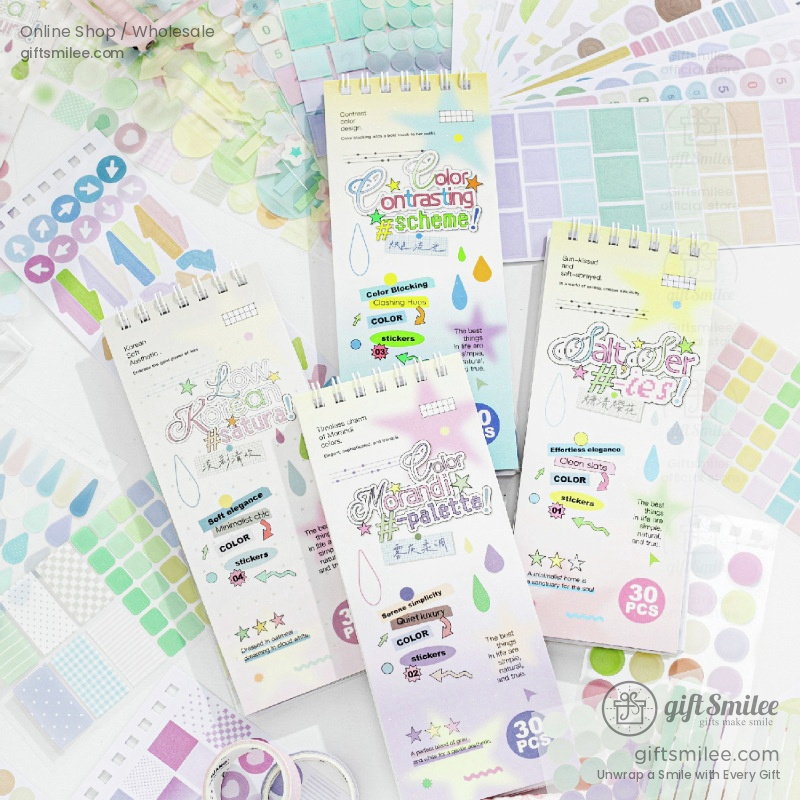Pastel Gradient 30-Sheet Spiral Assorted Patterns Sticker Book | KS-SA-4439