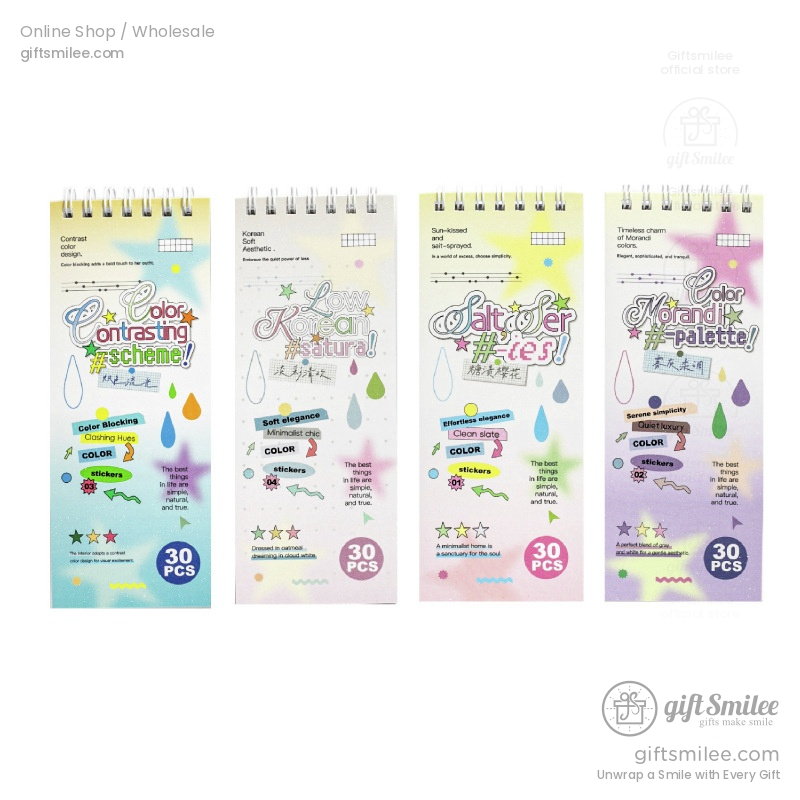 Pastel Gradient 30-Sheet Spiral Assorted Patterns Sticker Book | KS-SA-4439