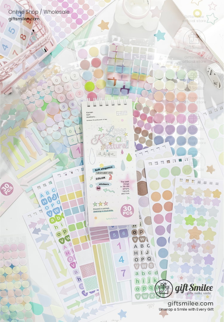 Pastel Gradient 30-Sheet Spiral Assorted Patterns Sticker Book | KS-SA-4439