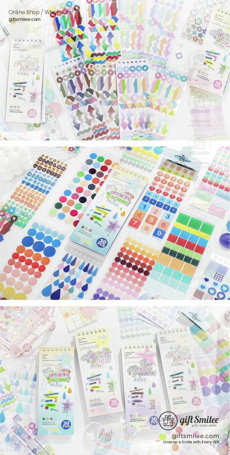 Pastel Gradient 30-Sheet Spiral Assorted Patterns Sticker Book | KS-SA-4439